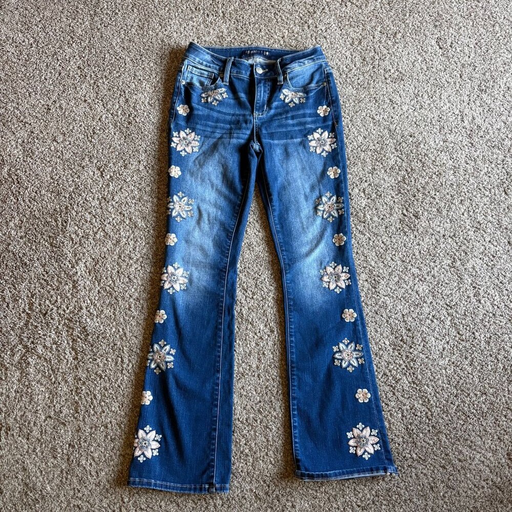 Miss Me Floral Jeans Mid Rose Boot Embroidered Blue Cowgirl Size 26 - Picture 4 of 4